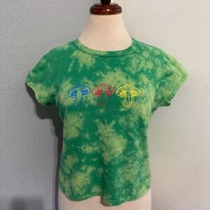 100% Cotton rue21 Womens Green Tie Dye Mushroom Mystical Graphic Crop T-Shirt M